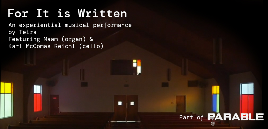 web banner promoting "for it is written" a performance that will be held at LACE October 28, 2021, from 7-9pm